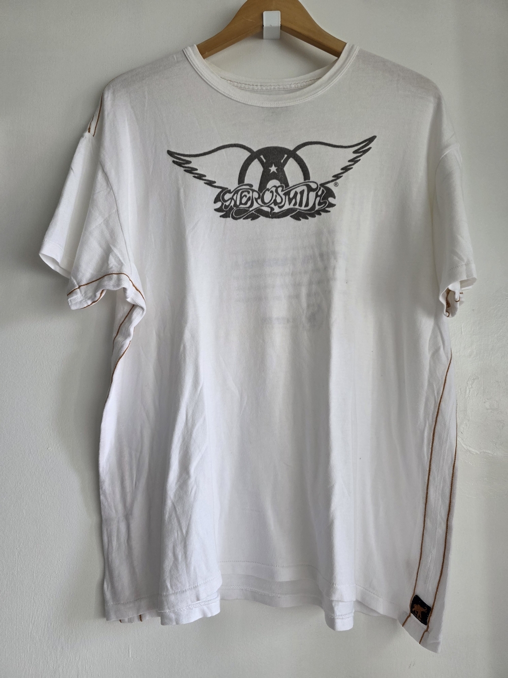 Trunk Ltd Aerosmith White Graphic Crew Tee with Wings Logo